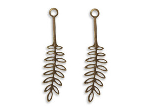 Vintaj Natural Brass Fastenables Fern Frond Leaf Charms 40x10mm (2 pcs)