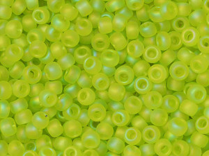Toho 11/0 Round Seed Bead Transparent Rainbow Frosted Lime Green, 2.5-Inch Tube