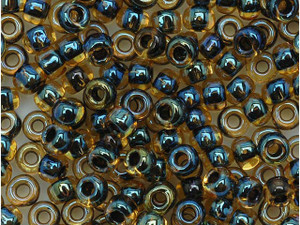 Toho 8/0 Round Seed Bead Rainbow Lt Topaz/Jet Lined, 2.5-Inch Tube