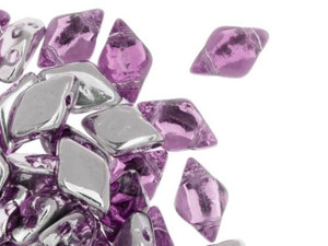 Czech Glass GemDuo, 2-Hole Diamond Shaped Beads 8x5mm, Backlit Pink Mist (2.5" Tube) Czech Glass GemDuo, 2-Hole Diamond Shaped Beads 8x5mm, Backlit Pink Mist (2.5" Tube)