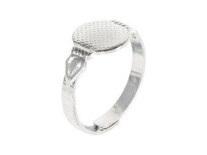 Silver Plated Finger Ring Blank, Adjustable, Glue-On, 10mm Pad