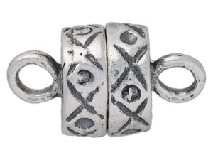 Sterling Silver Barrel Magnetic Clasp with Crosshatch and Dot Pattern Sterling Silver Barrel Magnetic Clasp with Crosshatch and Dot Pattern