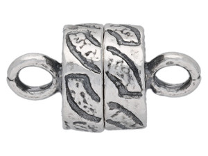 Sterling Silver Small Barrel Magnetic Clasp with Abstract Pattern Sterling Silver Small Barrel Magnetic Clasp with Abstract Pattern