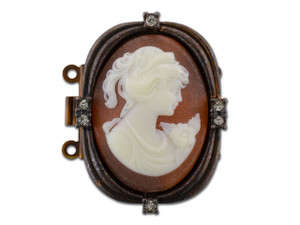 Copper 2-Strand Box Clasp with Orange and White Cameo with Crystals Copper 2-Strand Box Clasp with Orange and White Cameo with Crystals