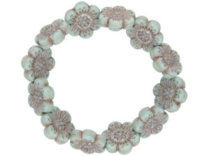 Czech Glass Wild Rose (14mm) Light Blue Opaque with Platinum Wash , 1 Strand Czech Glass Wild Rose (14mm) Light Blue Opaque with Platinum Wash , 1 Strand