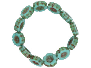 Czech Glass Hibiscus Flower (12mm) Turquoise Opaque with Picasso Finish , 1 Strand Czech Glass Hibiscus Flower (12mm) Turquoise Opaque with Picasso Finish , 1 Strand