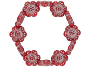 Czech Glass Wild Rose (14mm) Red Opaline with Platinum Wash , 1 Strand Czech Glass Wild Rose (14mm) Red Opaline with Platinum Wash , 1 Strand