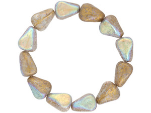 Czech Glass Old Style Drop (13x12mm) Crystal Transparent with Etched Gold and Aurora Borealis Finishes , 1 Strand Czech Glass Old Style Drop (13x12mm) Crystal Transparent with Etched Gold and Aurora Borealis Finishes , 1 Strand