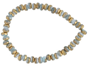 Czech Glass Gem Cut Microspacer (3x2mm) Sky Blue Silk Mix with Gold Half Coat Finish , 1 Strand Czech Glass Gem Cut Microspacer (3x2mm) Sky Blue Silk Mix with Gold Half Coat Finish , 1 Strand