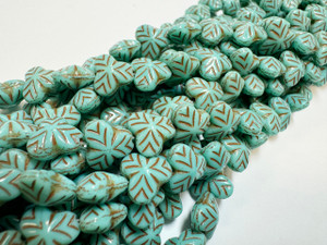 Limited Edition Czech Glass 7.5 x 9mm Turquoise with Bronze Wash Clover Bead Strand Limited Edition Czech Glass 7.5 x 9mm Turquoise with Bronze Wash Clover Bead Strand
