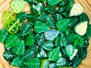 Limited Edition Czech Glass Shades Of Green Leaves Bead Mix