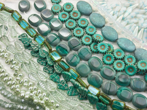 Vintage Czech Glass Bead Strand Assortment Packs Teal Mix #1