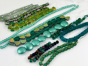 Vintage Czech Glass Bead Strand Assortment Packs Teal #2 Mix