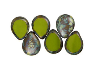 Czech Glass 12 x 16mm Opaque Olive Picasso Polished Drop Bead Strand by Starman Czech Glass 12 x 16mm Opaque Olive Picasso Polished Drop Bead Strand by Starman