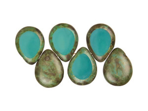 Czech Glass 12 x 16mm Persian Turquoise Picasso Polished Drop Bead Strand by Starman Czech Glass 12 x 16mm Persian Turquoise Picasso Polished Drop Bead Strand by Starman