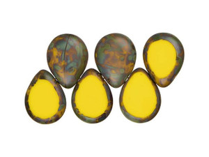 Czech Glass 12 x 16mm Sunflower Yellow Picasso Polished Drop Bead Strand by Starman Czech Glass 12 x 16mm Sunflower Yellow Picasso Polished Drop Bead Strand by Starman