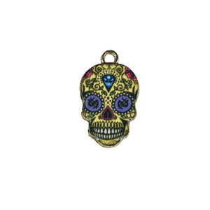 Printed Alloy Money Yellow Sugar Skull Charm