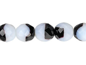 Czech Glass 12mm Aubergine/Milky White Fire-Polish Bead Strand by Starman Czech Glass 12mm Aubergine/Milky White Fire-Polish Bead Strand by Starman