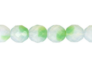 Czech Glass 12mm Key Lime/Milky White Fire-Polish Bead Strand by Starman Czech Glass 12mm Key Lime/Milky White Fire-Polish Bead Strand by Starman