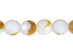 Czech Glass 12mm Lt Topaz/Milky White Fire-Polish Bead Strand by Starman Czech Glass 12mm Lt Topaz/Milky White Fire-Polish Bead Strand by Starman