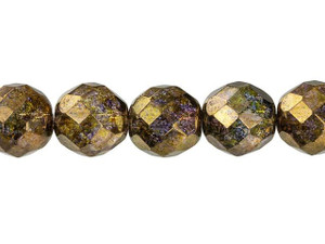 Czech Glass 12mm Luster - Transparent Gold/Smoky Topaz Fire-Polish Bead Strand by Starman Czech Glass 12mm Luster - Transparent Gold/Smoky Topaz Fire-Polish Bead Strand by Starman