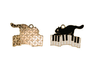 Stretching Cat on Piano Enamel Charm