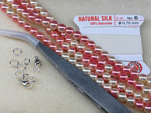 Vintage Pink & Cream Necklace & Bracelet Pearl Knotting Kit