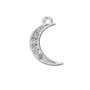 18mm Silver Plated with Clear Crystals Moon Charm 18mm Silver Plated with Clear Crystals Moon Charm