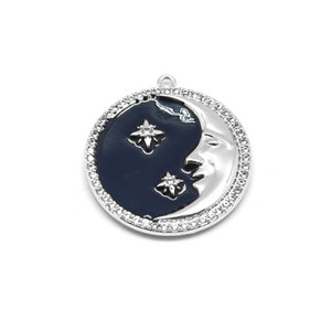 23mm Navy Enamel Rhodium Plated Round Man in the Moon Charm 23mm Navy Enamel Rhodium Plated Round Man in the Moon Charm