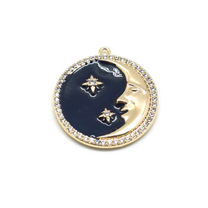 23mm Navy Enamel Gold Plated Round Man in the Moon Charm 23mm Navy Enamel Gold Plated Round Man in the Moon Charm