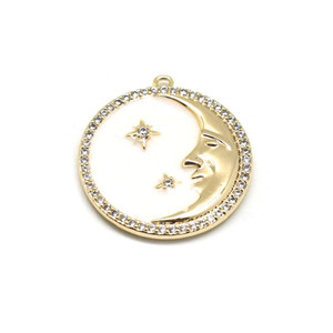 23mm Cream Enamel Gold Plated Round Man in the Moon Charm 23mm Cream Enamel Gold Plated Round Man in the Moon Charm