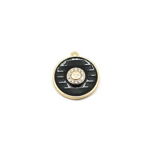 13mm Black Enamel Gold Plated Round Rhinestone Center Charm 13mm Black Enamel Gold Plated Round Rhinestone Center Charm