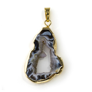 28-35mm Druzy Agate (Black) Gold Plated Pendant - Small 28-35mm Druzy Agate (Black) Gold Plated Pendant - Small