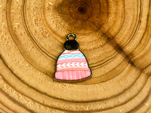 Pink Band Printed Winter Hat Alloy Charm - 18mm