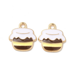 Gold Enamel Honey Jar Charm, Brown, 15mm