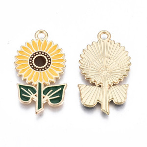 Light Gold Enamel Sunflower Pendant, 28mm