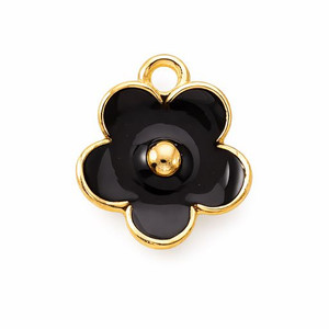 Light Gold Enamel Flower Charm, Black, 12mm
