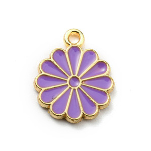 Gold Enamel Flower Charm, Medium Orchid, 14mm