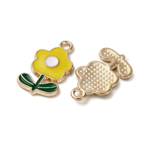 Gold Enamel Lavender Flower with Ladyug Charm - 22mm