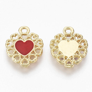 Gold Plated Alloy Enamel Filigree Heart Charm - Red Gold Plated Alloy Enamel Filigree Heart Charm - Red