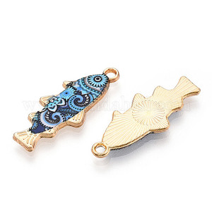 Gold Enamel Fish Charm, Cornflower Blue, 27mm