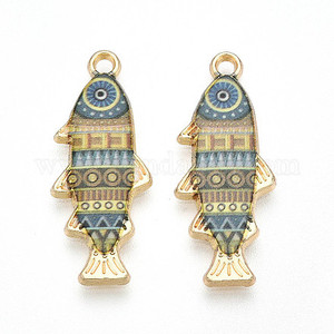 Gold Enamel Fish Charm, Dark Turquoise, 27mm Gold Enamel Fish Charm, Dark Turquoise, 27mm