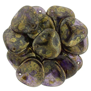 Czech Glass 14 x 13mm Tanzanite - Bronze Picasso Rose Petal Bead Strand (25pcs)