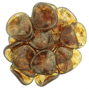Czech Glass 14 x 13mm Milky Pink - Bronze Picasso Rose Petal Bead Strand (25pcs)