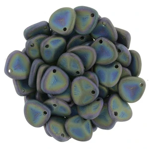 Czech Glass 8 x 7mm Matte - Iris - Green Rose Petal Bead Strand (50pcs)