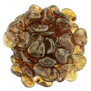 Czech Glass 8 x 7mm Milky Pink - Bronze Picasso Rose Petal Bead Strand (50pcs)