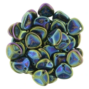 Czech Glass 8 x 7mm Iris - Green Rose Petal Bead Strand (50pcs)