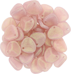 Czech Glass 8 x 7mm Sueded Olive Milky Pink Rose Petal Bead Strand (50pcs)