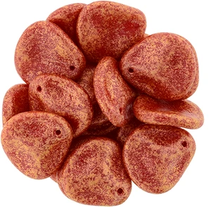 Czech Glass 14 x 13mm Red Antique Shimmer Rose Petal Bead Strand (25pcs)