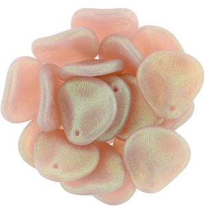 Czech Glass 14 x 13mm Aqua Glow - Milky Pink Rose Petal Bead Strand (25pcs)